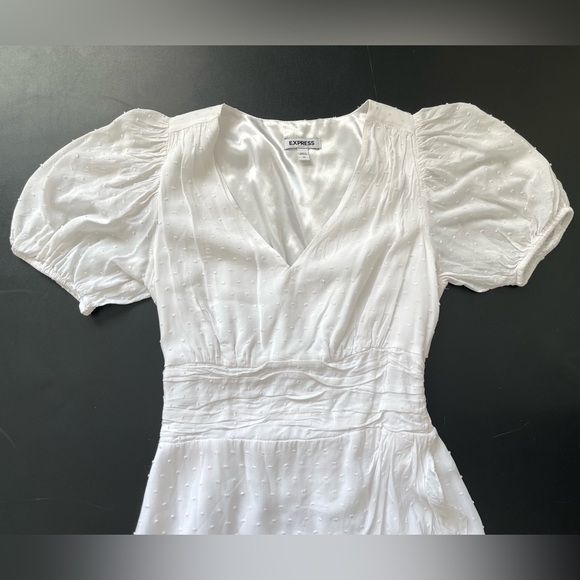 Express Clip Dot Ruffle (Faux) Wrap Dress | White/XS - Picture 8 of 16